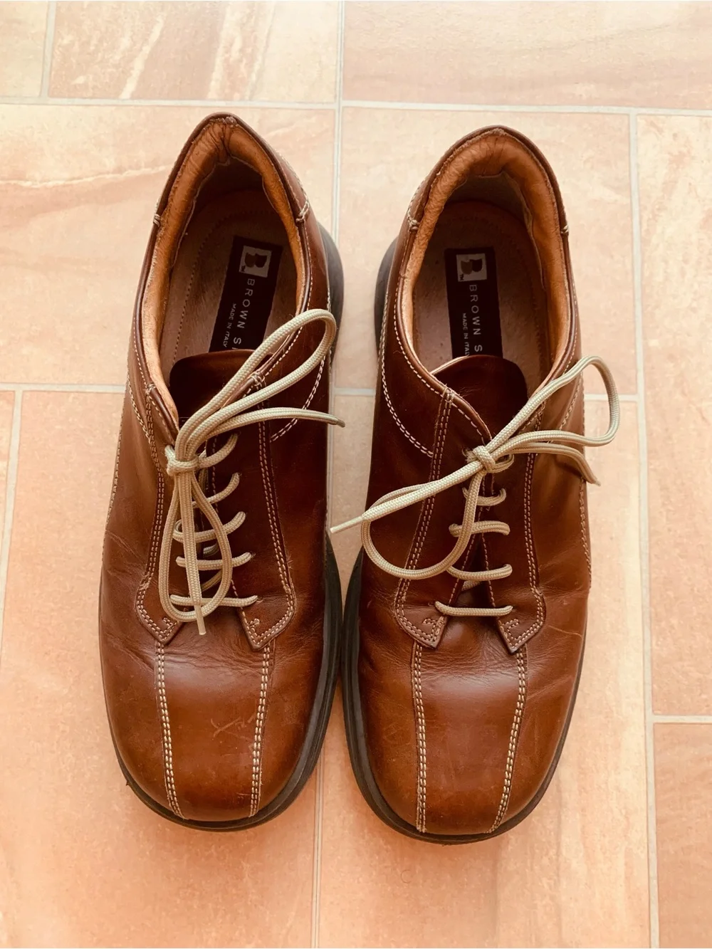 Brown Shoe Collection Vintage Men's Italian Leather Rust Casual Lace-Up Shoes
